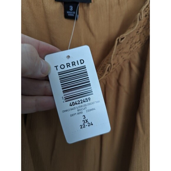 TORRID Gauzy Tank Top Womens Plus‎ Size 3X Tan Flowy Sleeveless Lace Boho NWT - Picture 8 of 11